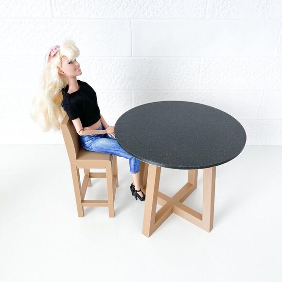 Miniature Barbie Tan Bistro Table 4 Chairs 3D Printed Dollhouse Furniture - Picture 4 of 7
